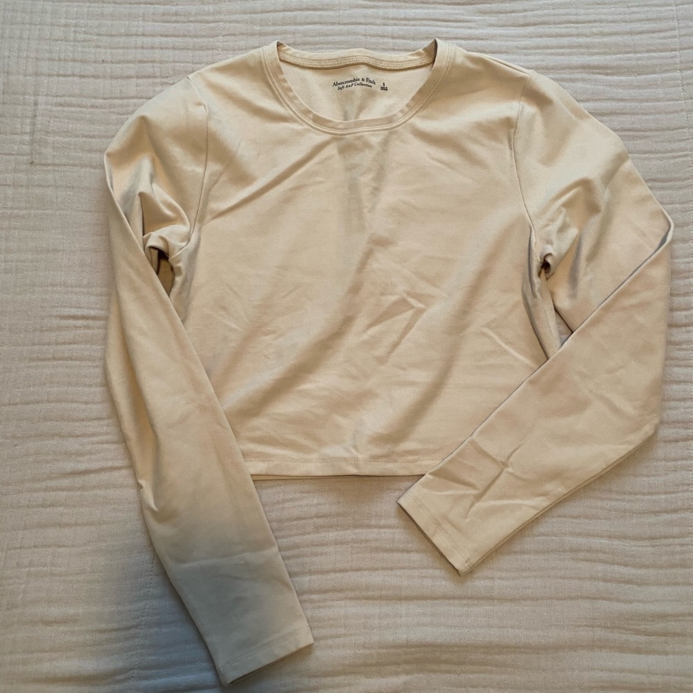 Beige Long Sleeve Crop Top